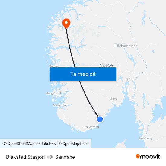 Blakstad Stasjon to Sandane map