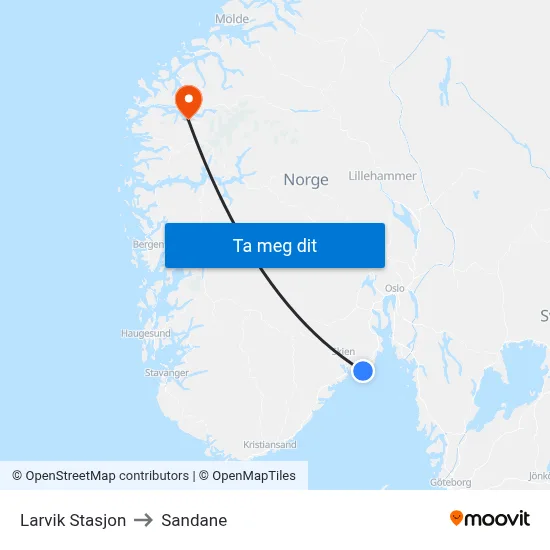 Larvik Stasjon to Sandane map