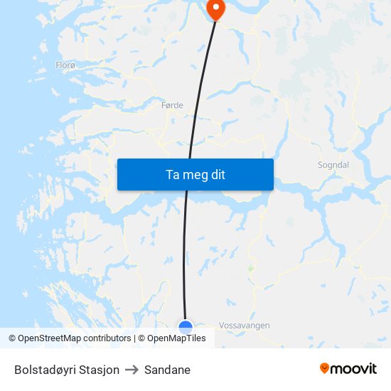 Bolstadøyri Stasjon to Sandane map