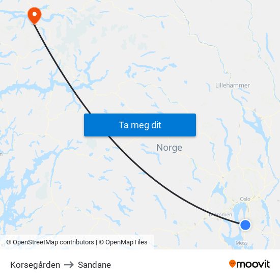 Korsegården to Sandane map