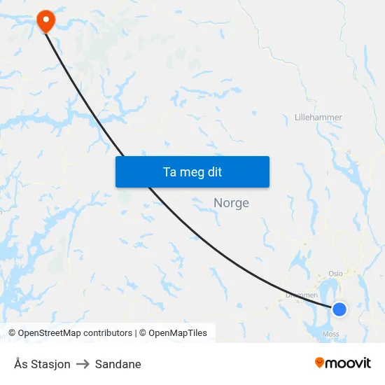 Ås Stasjon to Sandane map
