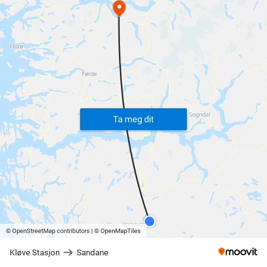 Kløve Stasjon to Sandane map