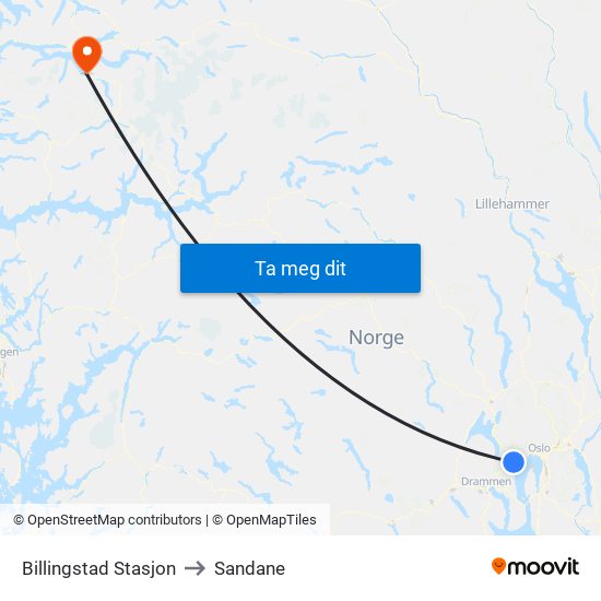 Billingstad Stasjon to Sandane map