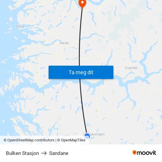 Bulken Stasjon to Sandane map