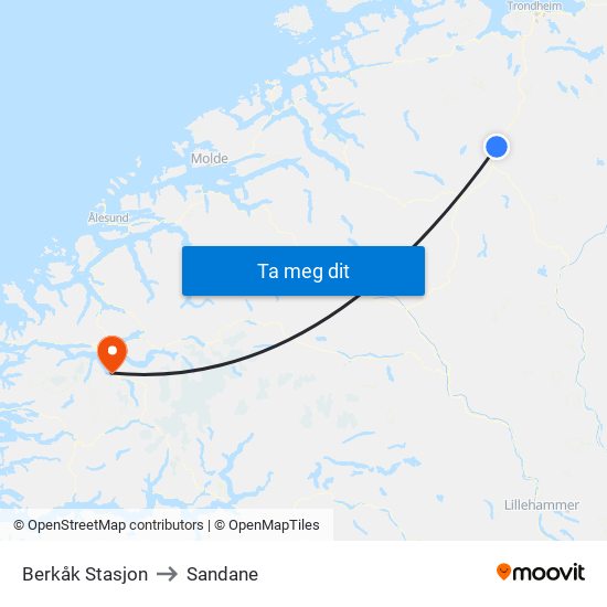 Berkåk Stasjon to Sandane map