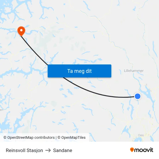 Reinsvoll Stasjon to Sandane map