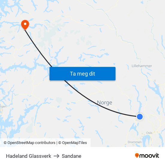 Hadeland Glassverk to Sandane map