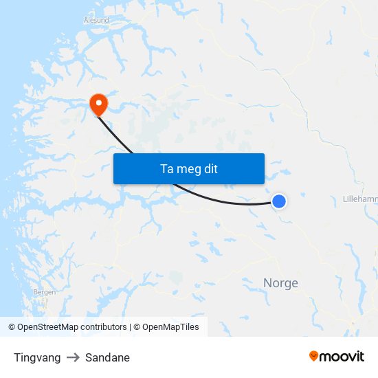 Tingvang to Sandane map