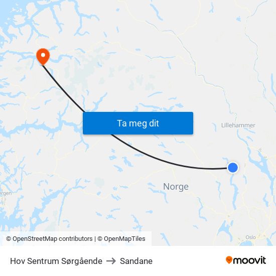 Hov Sentrum Sørgående to Sandane map