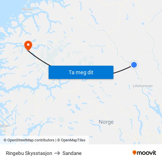 Ringebu Skysstasjon to Sandane map