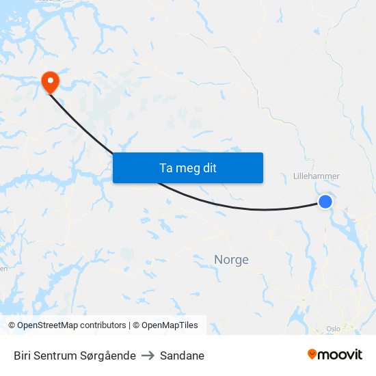 Biri Sentrum Sørgående to Sandane map