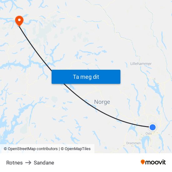 Rotnes to Sandane map