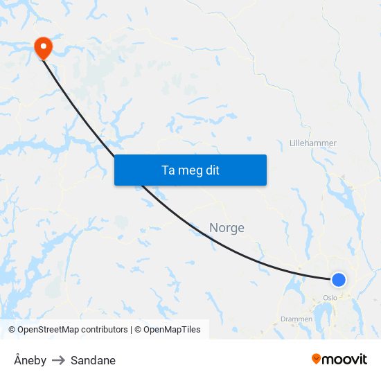 Åneby to Sandane map