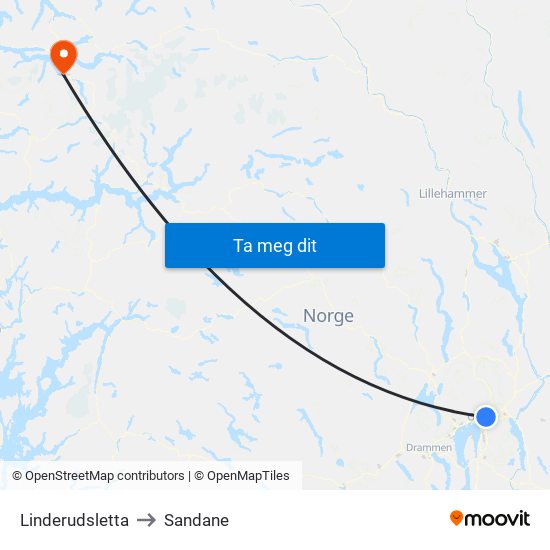 Linderudsletta to Sandane map