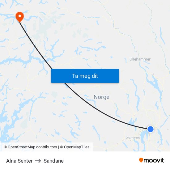 Alna Senter to Sandane map