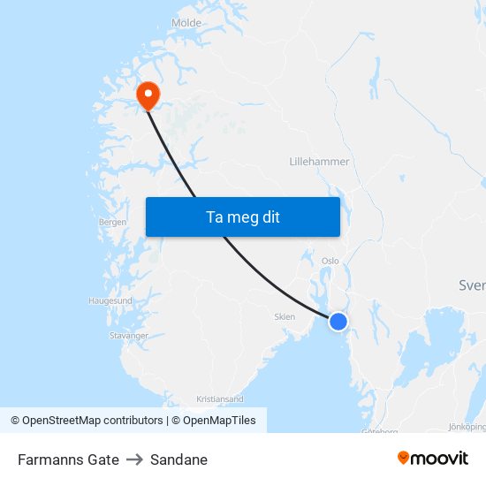 Farmanns Gate to Sandane map