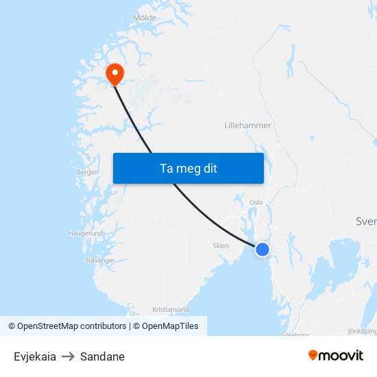 Evjekaia to Sandane map