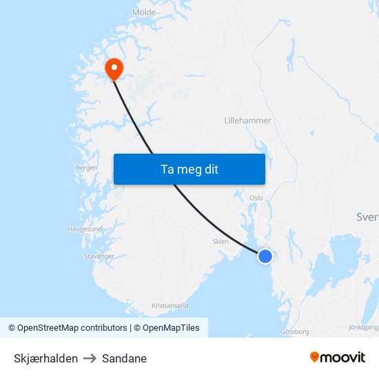 Skjærhalden to Sandane map