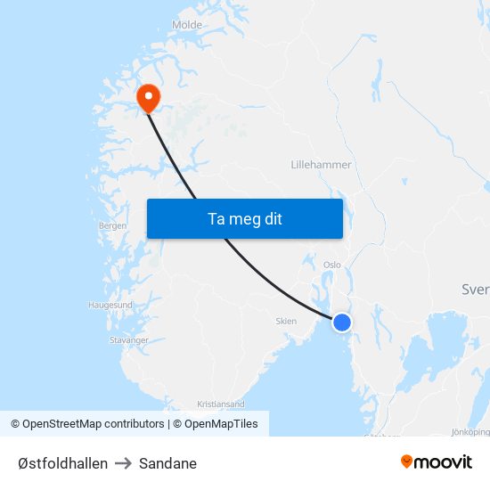 Østfoldhallen to Sandane map