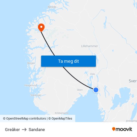 Greåker to Sandane map