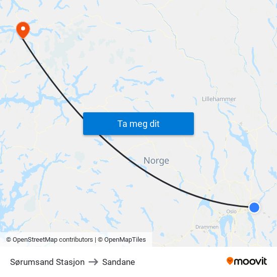 Sørumsand Stasjon to Sandane map