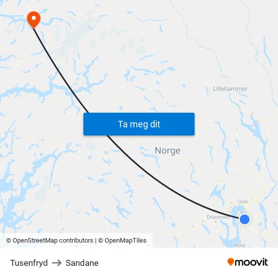 Tusenfryd to Sandane map