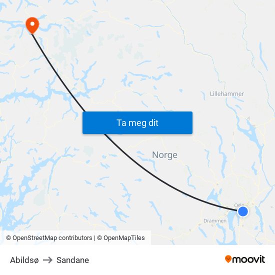 Abildsø to Sandane map