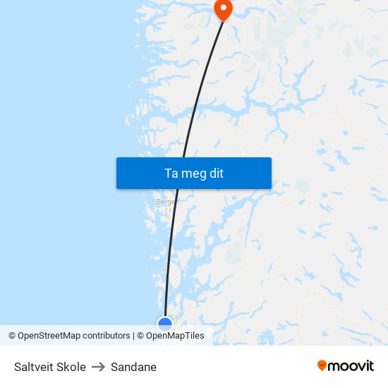 Saltveit Skole to Sandane map