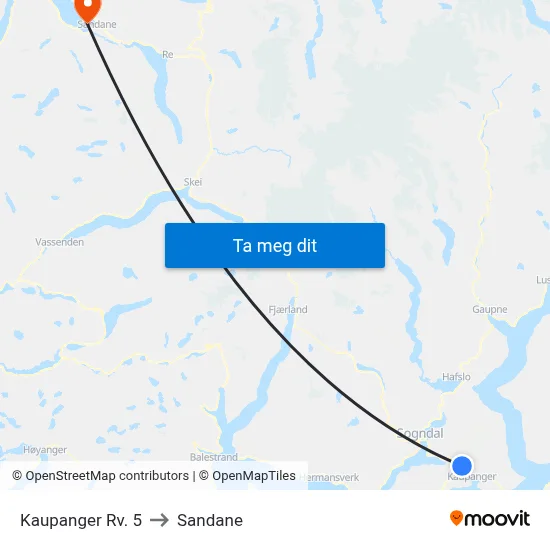 Kaupanger Rv. 5 to Sandane map
