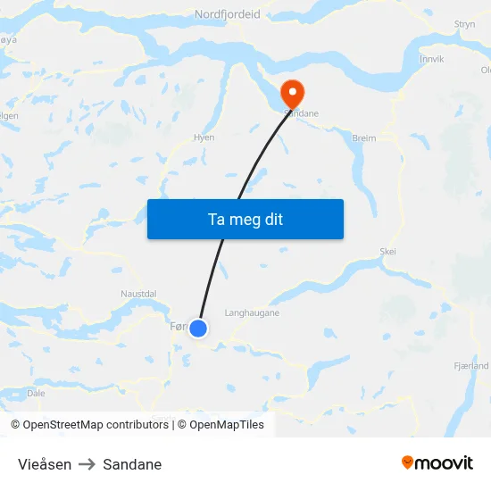 Vieåsen to Sandane map