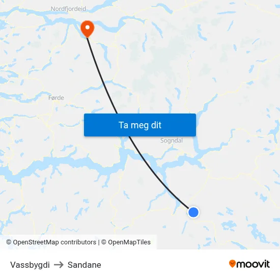 Vassbygdi to Sandane map