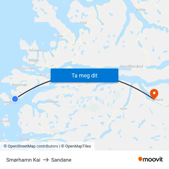 Smørhamn Kai to Sandane map