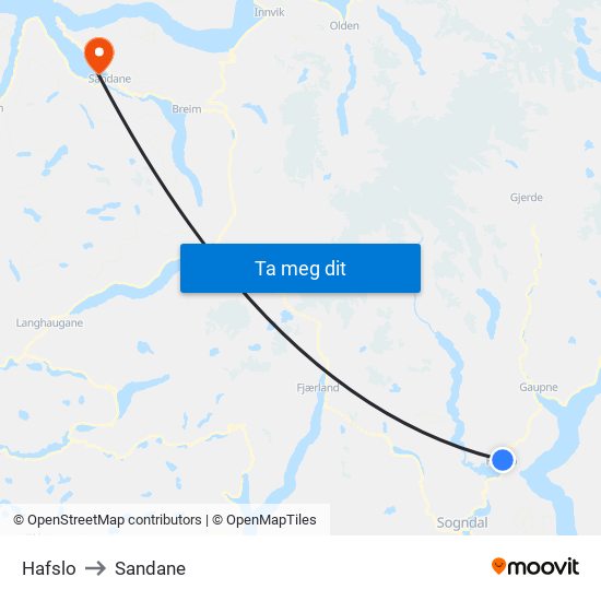 Hafslo to Sandane map