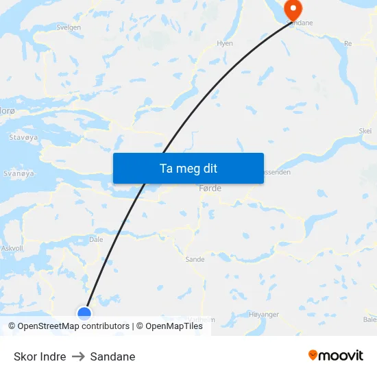 Skor Indre to Sandane map