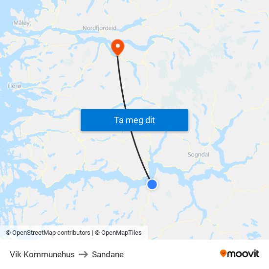 Vik Kommunehus to Sandane map