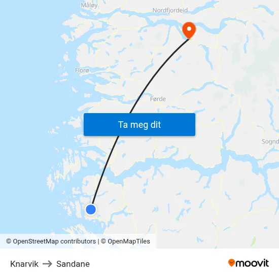 Knarvik to Sandane map