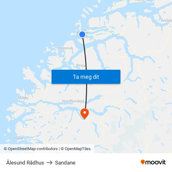 Ålesund Rådhus to Sandane map