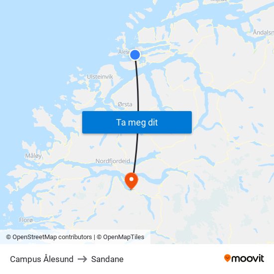Campus Ålesund to Sandane map