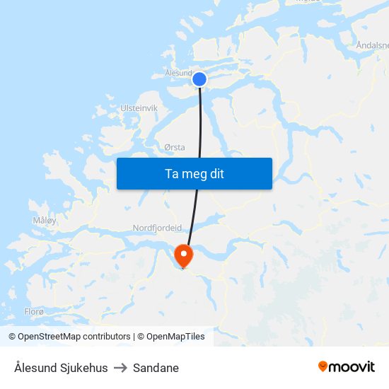 Ålesund Sjukehus to Sandane map