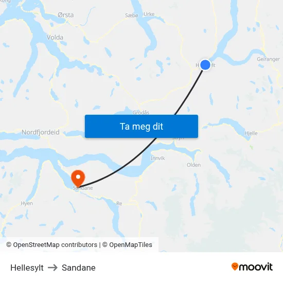 Hellesylt to Sandane map
