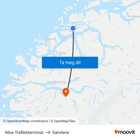 Moa Trafikkterminal to Sandane map