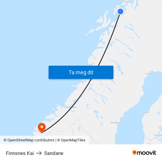 Finnsnes Kai to Sandane map