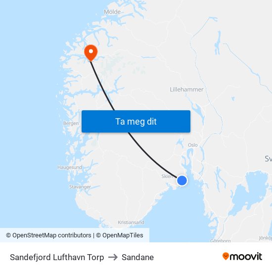 Sandefjord Lufthavn Torp to Sandane map