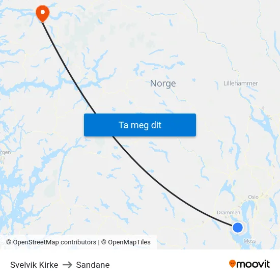Svelvik Kirke to Sandane map