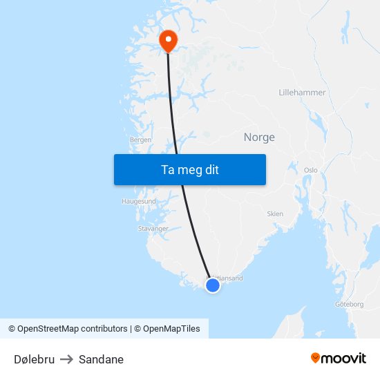 Dølebru to Sandane map