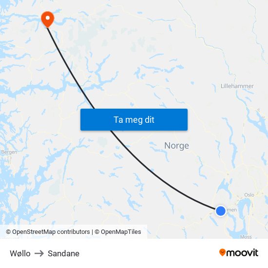 Wøllo to Sandane map