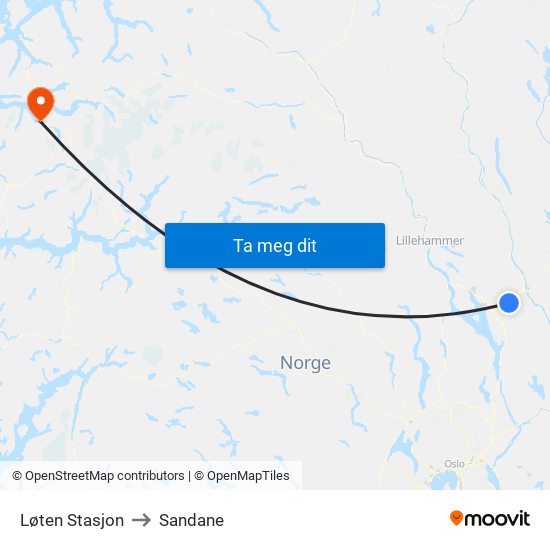 Løten Stasjon to Sandane map