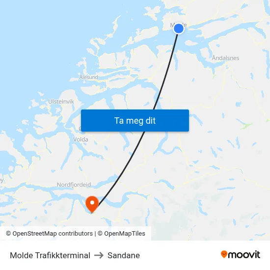 Molde Trafikkterminal to Sandane map