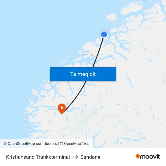 Kristiansund Trafikkterminal to Sandane map