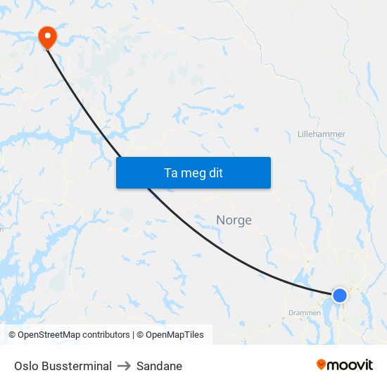 Oslo Bussterminal to Sandane map